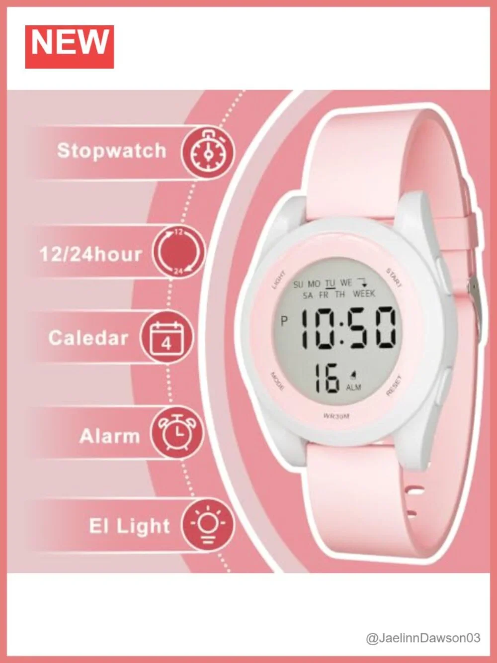 Water Resistant Digital Sports Watch with EL Backlight